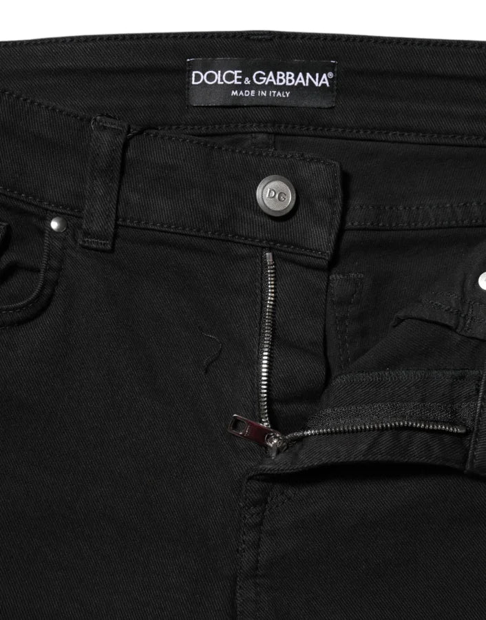 Dolce & Gabbana Black Cotton Logo Skinny MidWaist Denim Jeans