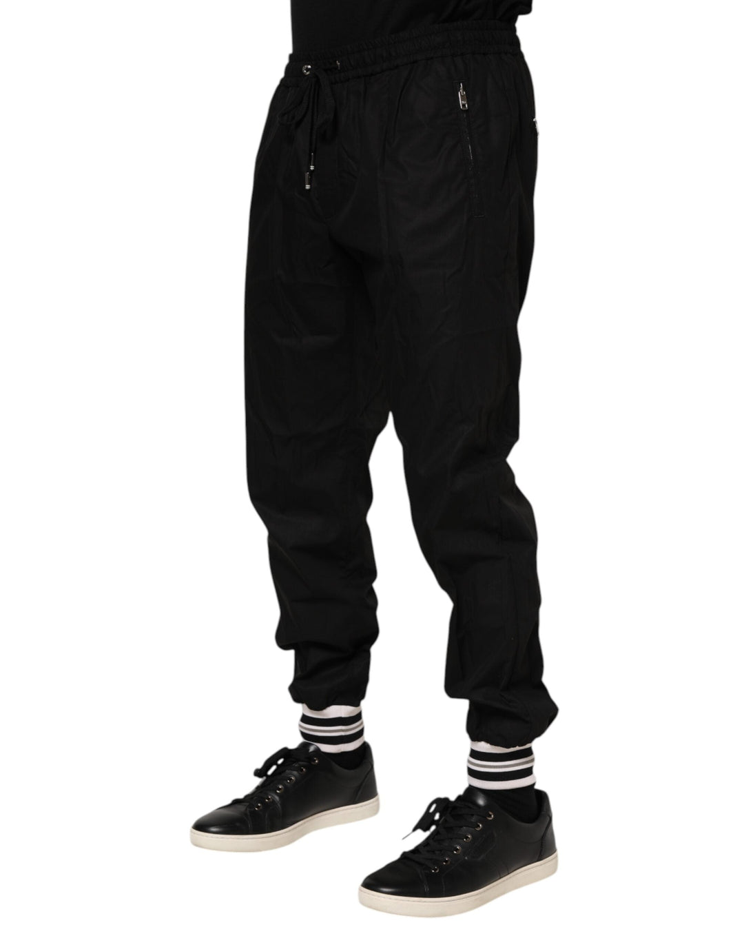 Dolce &amp; Gabbana Black Cotton Logo Tape Men Jogger Pants