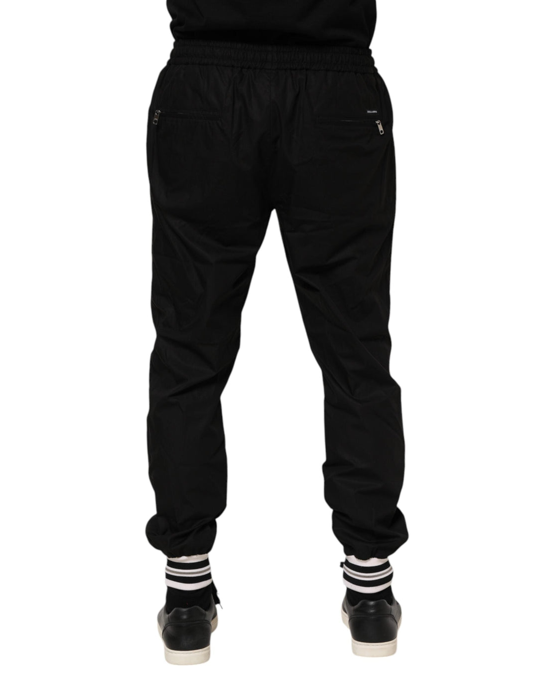 Dolce &amp; Gabbana Black Cotton Logo Tape Men Jogger Pants