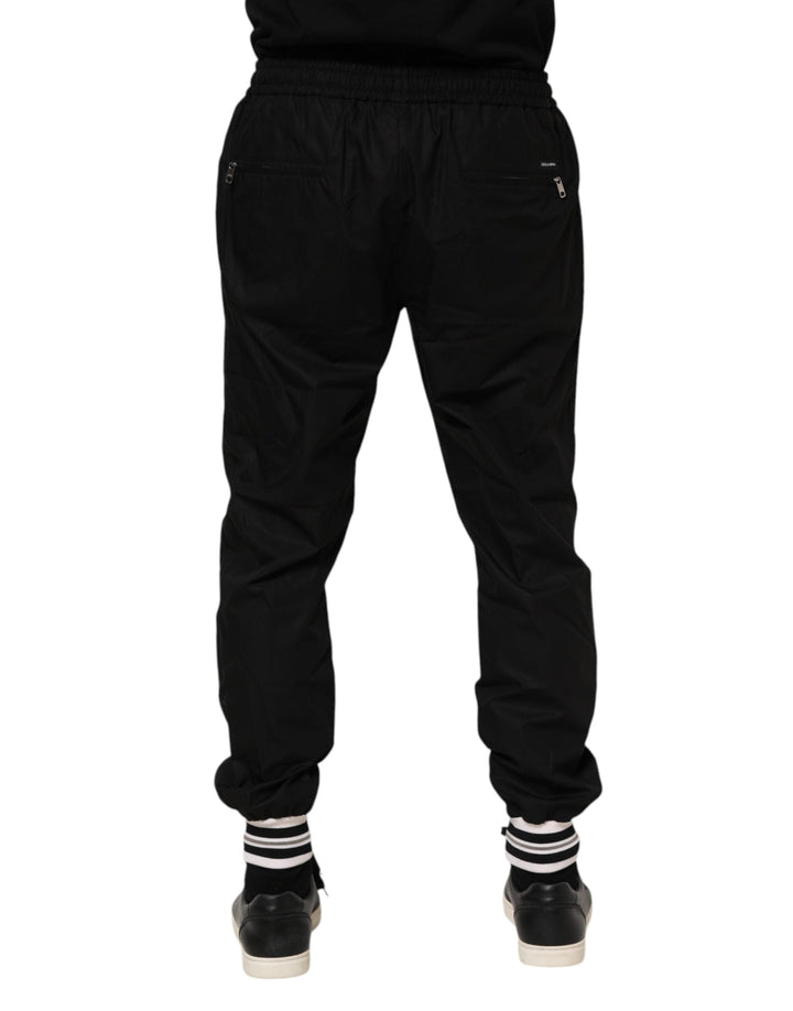 Dolce &amp; Gabbana Black Cotton Logo Tape Men Jogger Pants