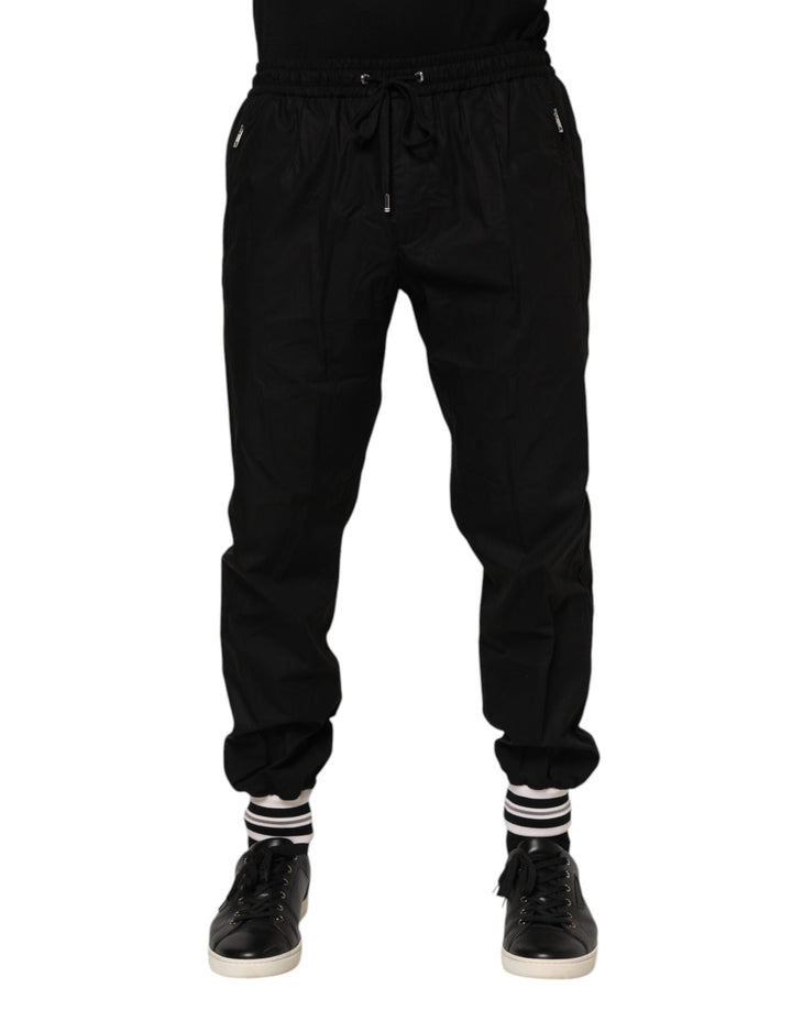 Dolce &amp; Gabbana Black Cotton Logo Tape Men Jogger Pants