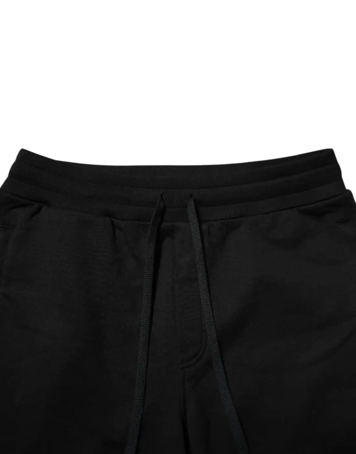 Dolce &amp; Gabbana Black Cotton Logo Tape Men Jogger Pants