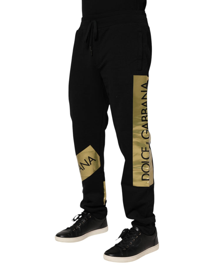 Dolce &amp; Gabbana Black Cotton Logo Tape Men Jogger Pants