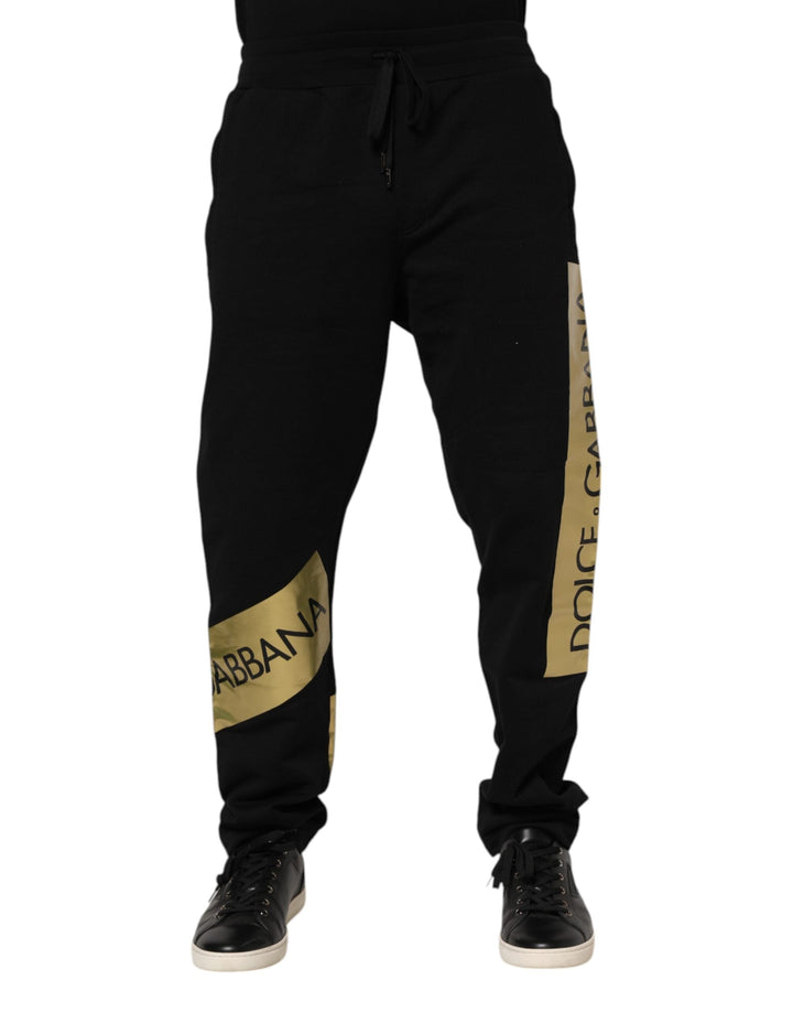Dolce &amp; Gabbana Black Cotton Logo Tape Men Jogger Pants