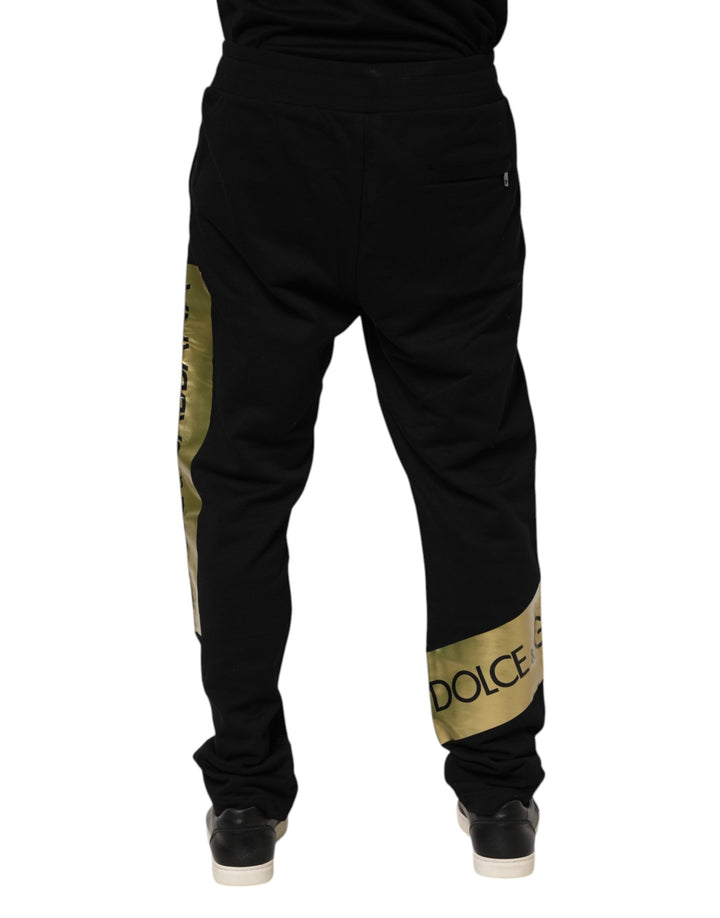 Dolce &amp; Gabbana Black Cotton Logo Tape Men Jogger Pants