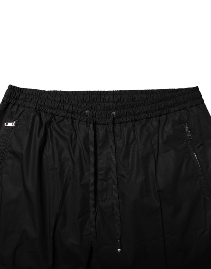 Dolce &amp; Gabbana Black Cotton Logo Tape Men Jogger Pants