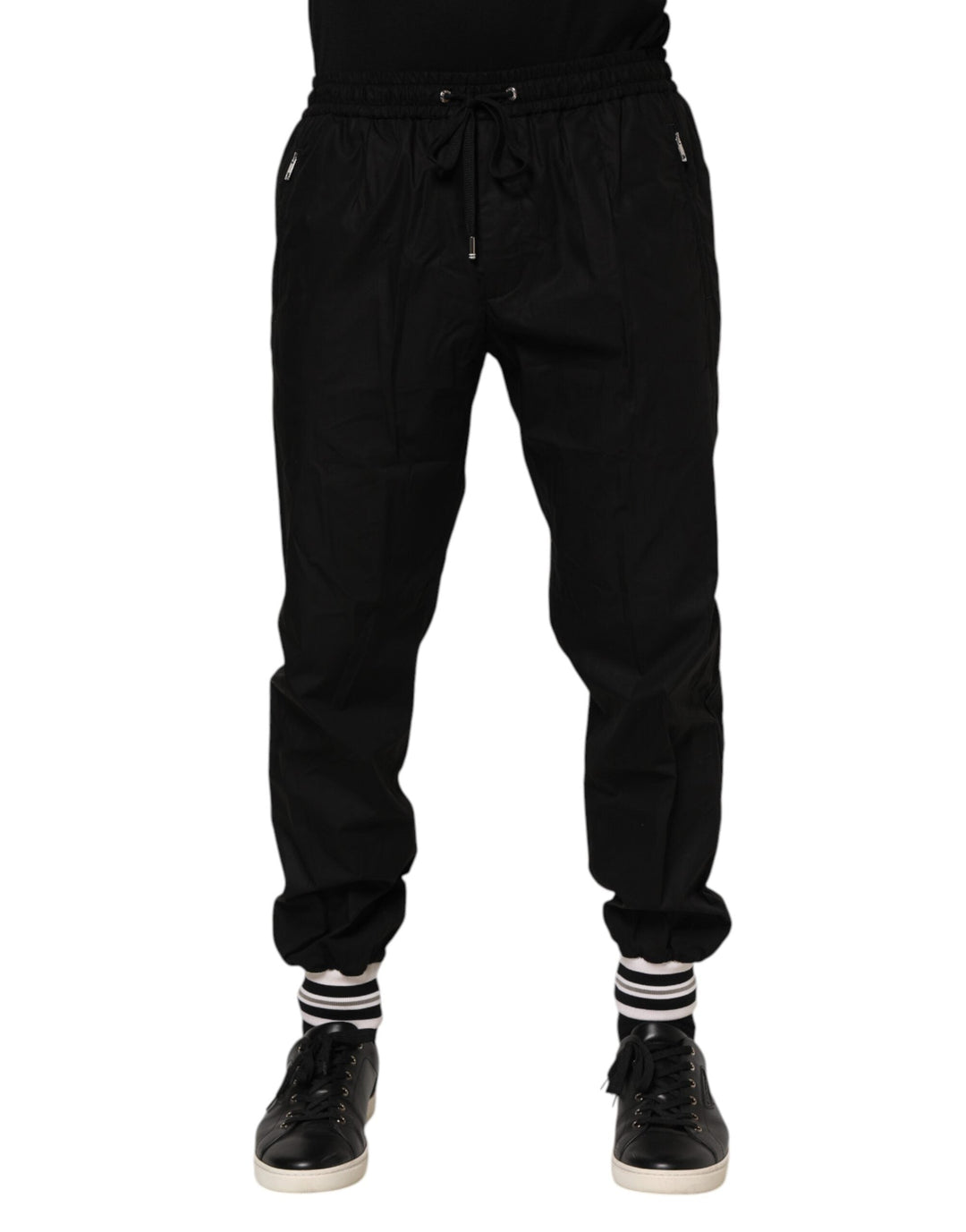 Dolce &amp; Gabbana Black Cotton Logo Tape Men Jogger Pants