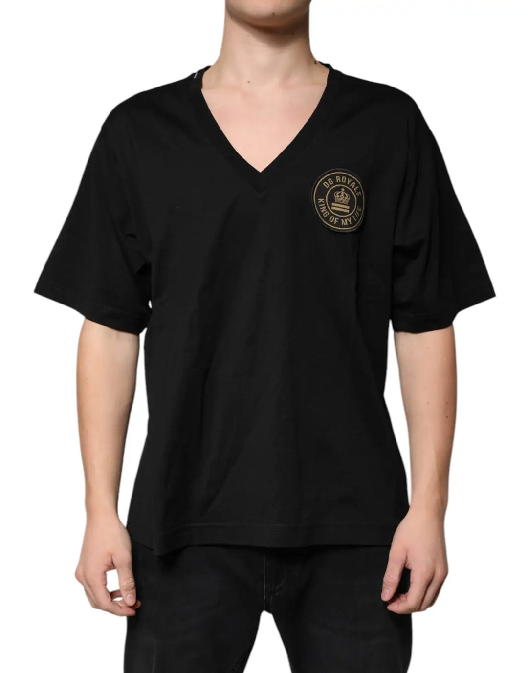 Dolce &amp; Gabbana Black Cotton Logo Vneck Short Sleeve T-shirt