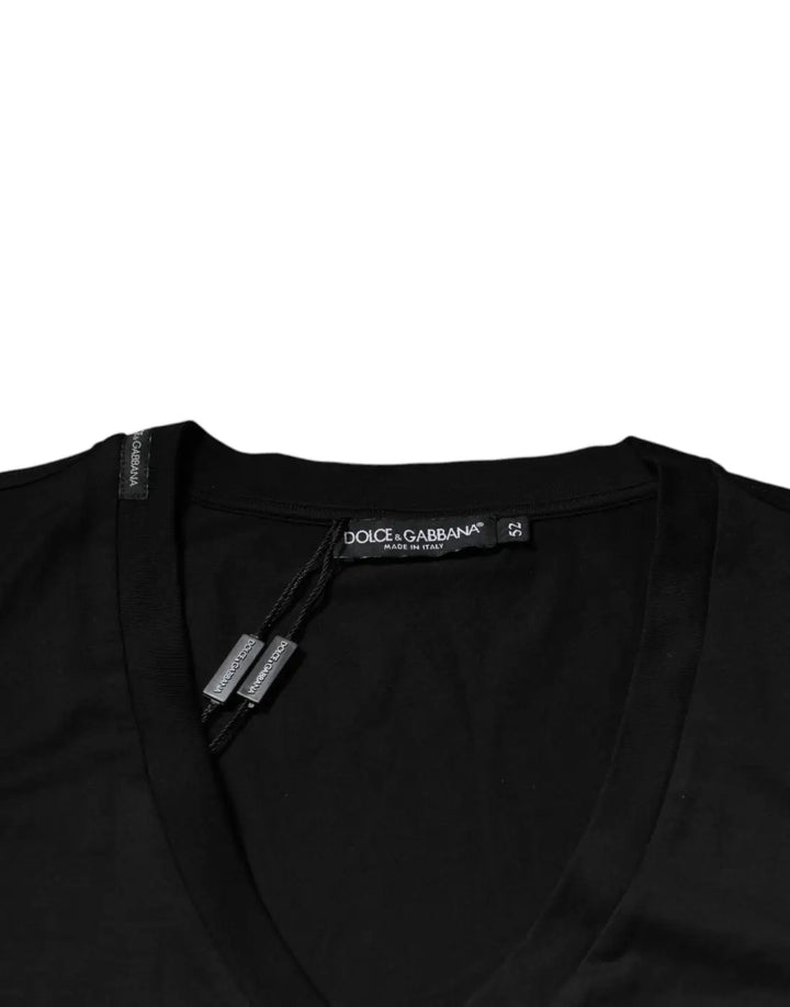 Dolce &amp; Gabbana Black Cotton Logo Vneck Short Sleeve T-shirt