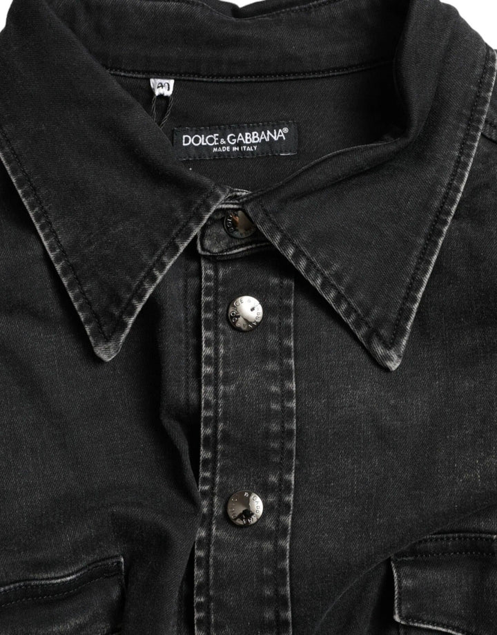 Dolce &amp; Gabbana Shirts - Black Cotton Long Sleeve Denim Casual Shirt