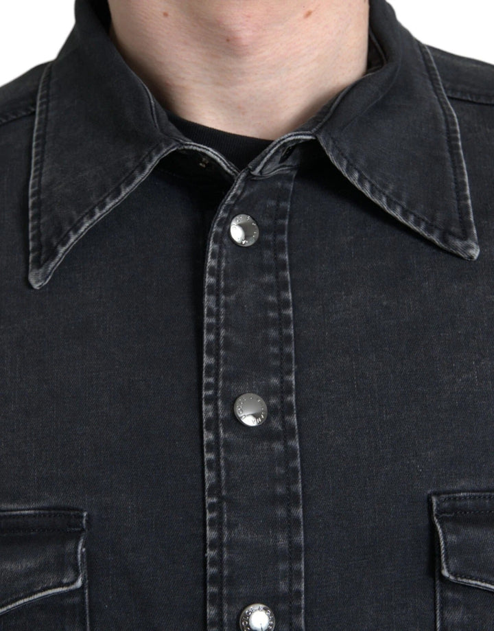 Dolce &amp; Gabbana Shirts - Black Cotton Long Sleeve Denim Casual Shirt