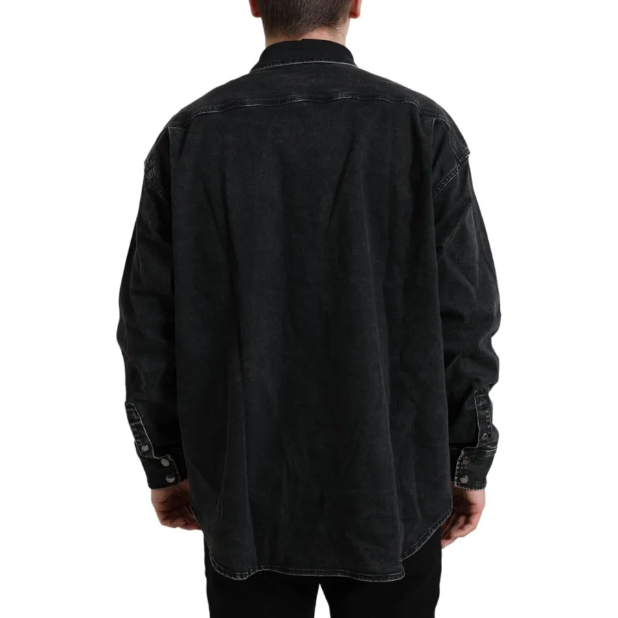 Dolce & Gabbana Black Cotton Long Sleeve Denim Casual Shirt