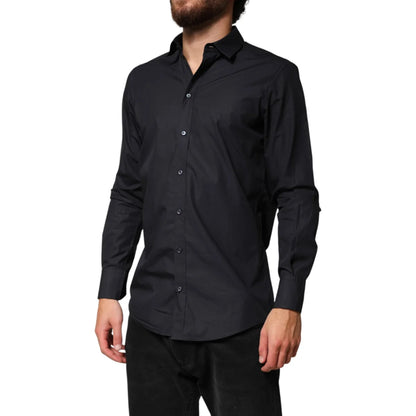 Dolce and Gabbana Black Cotton Long Sleeve Shirt Tailored Sophistication &