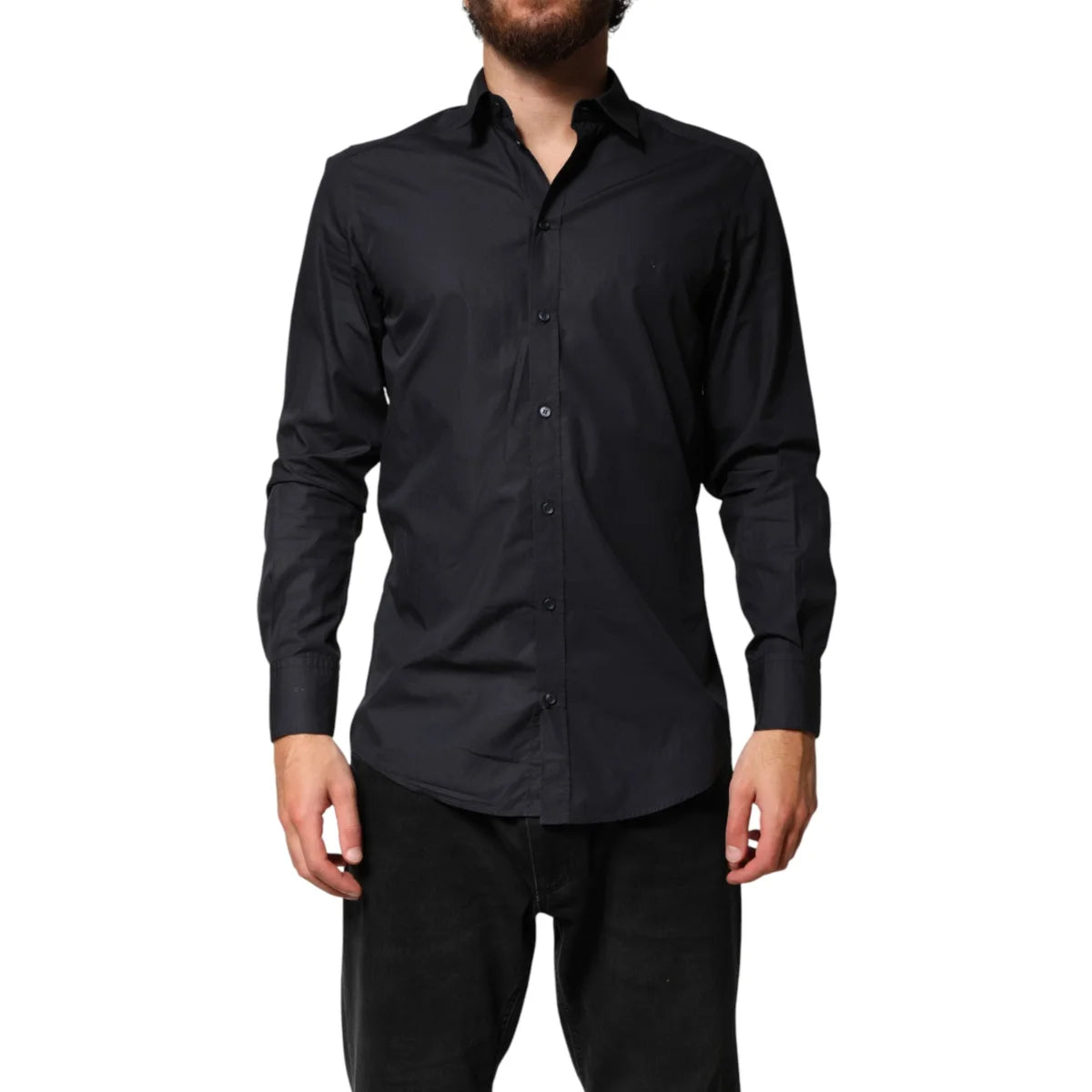 Dolce and Gabbana Black Cotton Long Sleeve Shirt Tailored Sophistication &