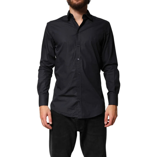 Dolce and Gabbana Black Cotton Long Sleeve Shirt Tailored Sophistication &