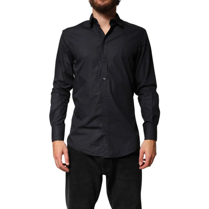Dolce and Gabbana Black Cotton Long Sleeve Shirt Tailored Sophistication &