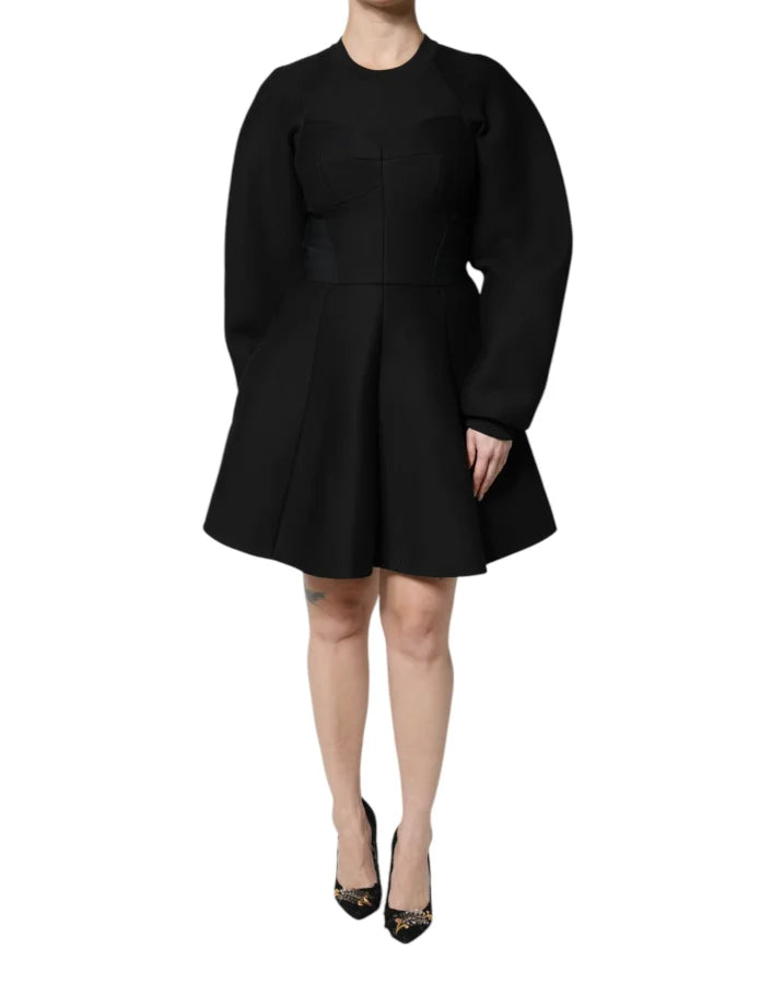 Dolce &amp; Gabbana Black Cotton Long Sleeves A-line Mini Dress