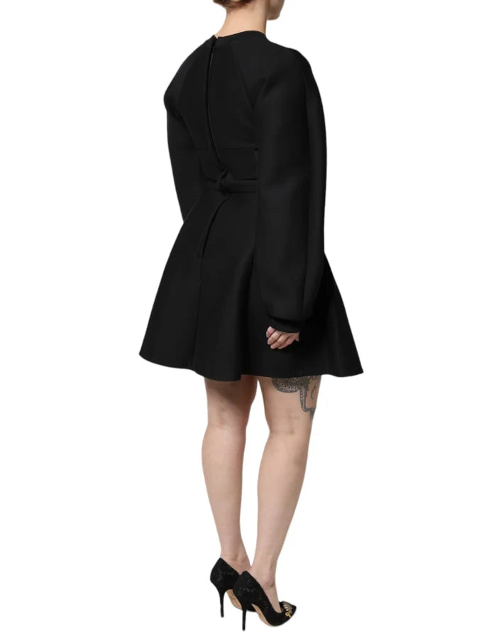Dolce &amp; Gabbana Black Cotton Long Sleeves A-line Mini Dress