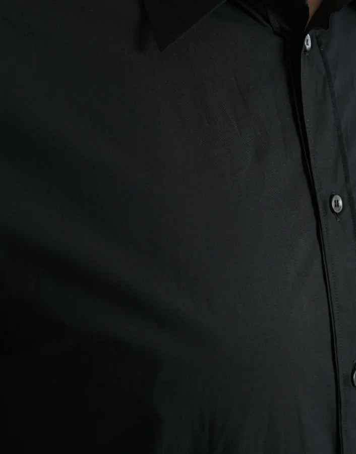 Dolce &amp; Gabbana Black Cotton Men Formal GOLD Dress Shirt