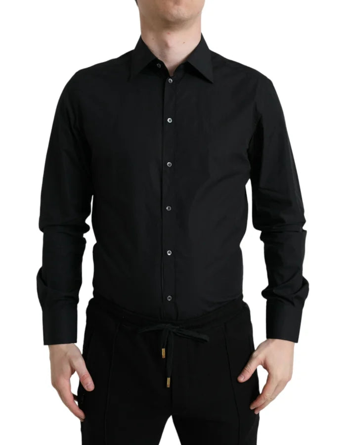 Dolce &amp; Gabbana Black Cotton Men Formal GOLD Dress Shirt