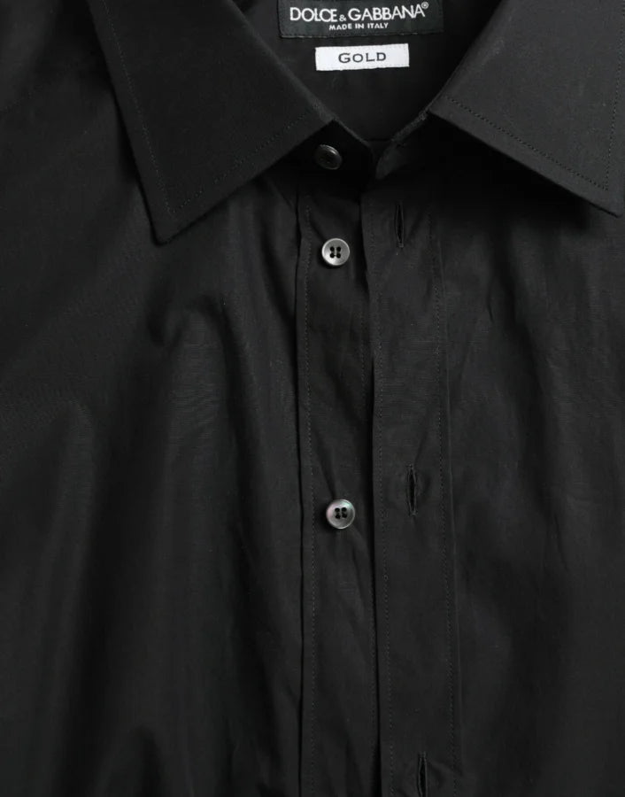 Dolce &amp; Gabbana Black Cotton Men Formal GOLD Dress Shirt