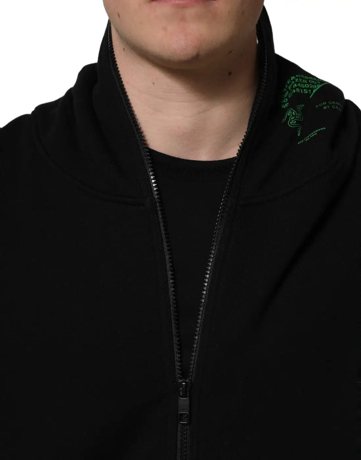 Dolce &amp; Gabbana Black Cotton Men Hooded FullZip Bomber Jacket