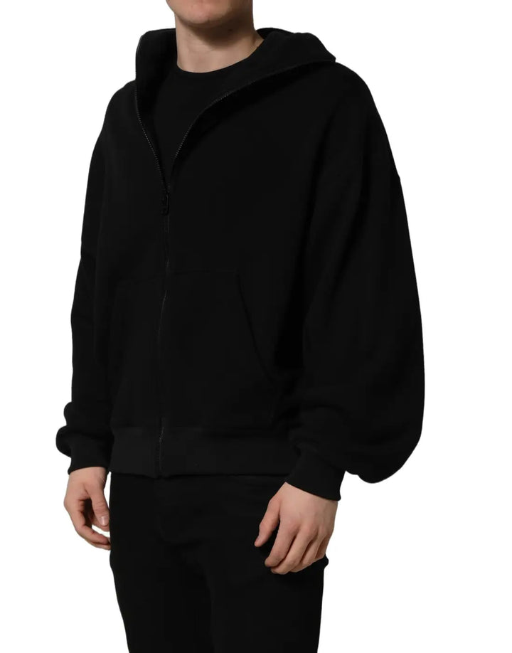 Dolce &amp; Gabbana Black Cotton Men Hooded FullZip Bomber Jacket