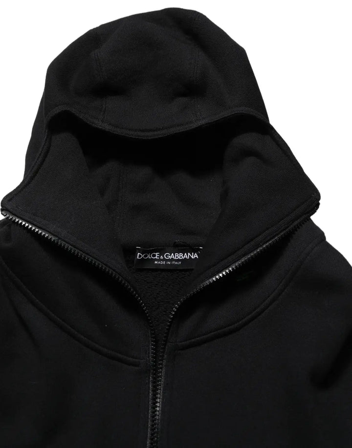 Dolce &amp; Gabbana Black Cotton Men Hooded FullZip Bomber Jacket