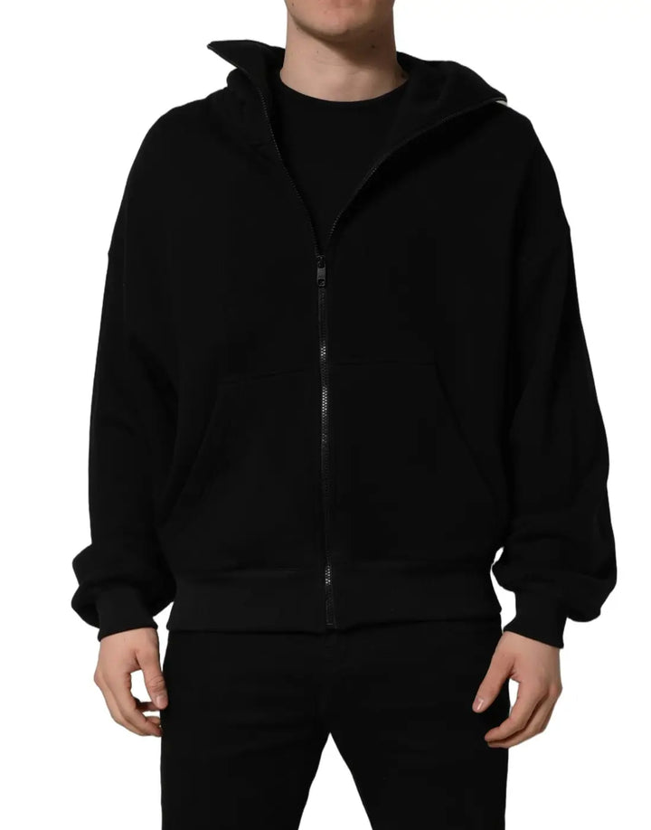 Dolce &amp; Gabbana Black Cotton Men Hooded FullZip Bomber Jacket