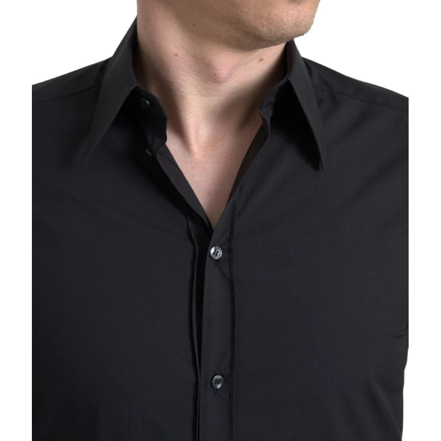 Dolce Gabbana Black Cotton Men Shirt with Stars Print Long Sleeves &