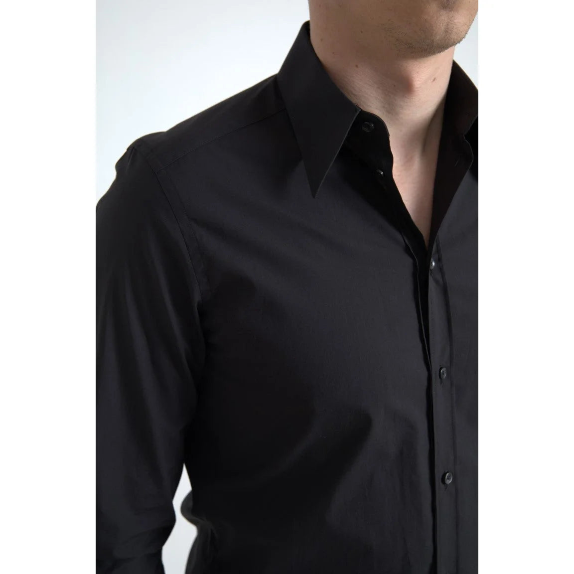 Dolce Gabbana Black Cotton Men Shirt with Stars Print Long Sleeves &