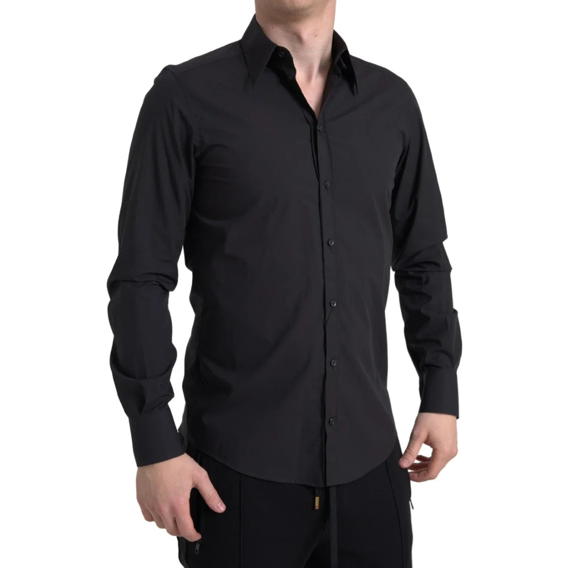 Dolce Gabbana Black Cotton Men Shirt with Stars Print Long Sleeves &