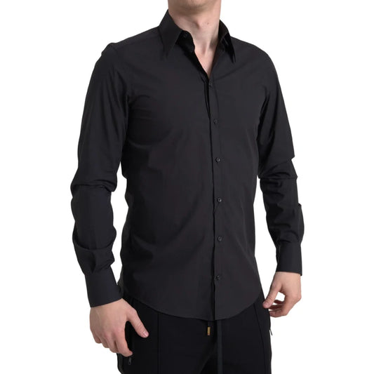 Dolce Gabbana Black Cotton Men Shirt with Stars Print Long Sleeves &