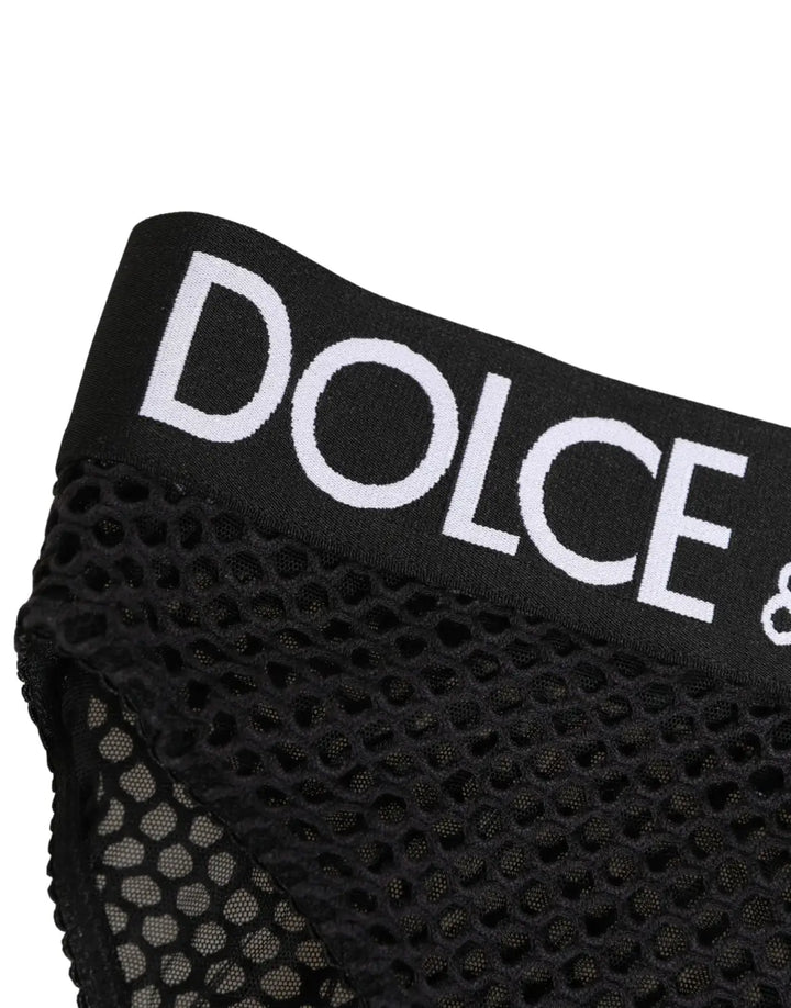 Dolce &amp; Gabbana Black Cotton Mesh High Brief Panty Underwear