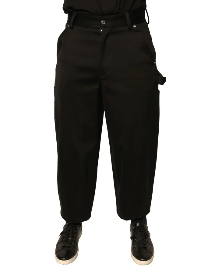 Dolce & Gabbana Black Cotton Mid Waist Cropped Pants