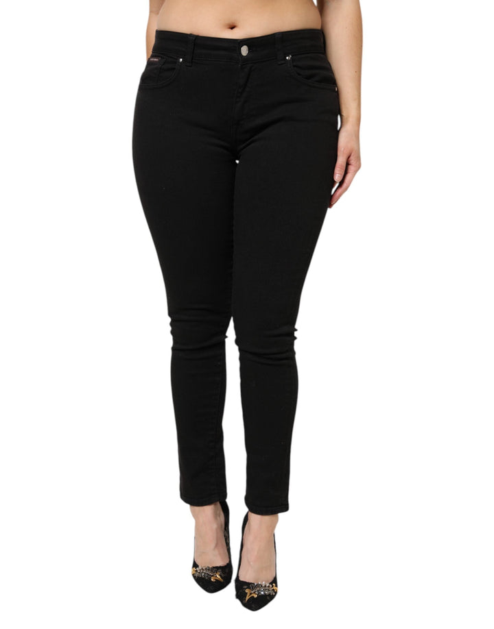 Dolce &amp; Gabbana Black Cotton Mid Waist Denim Jeans