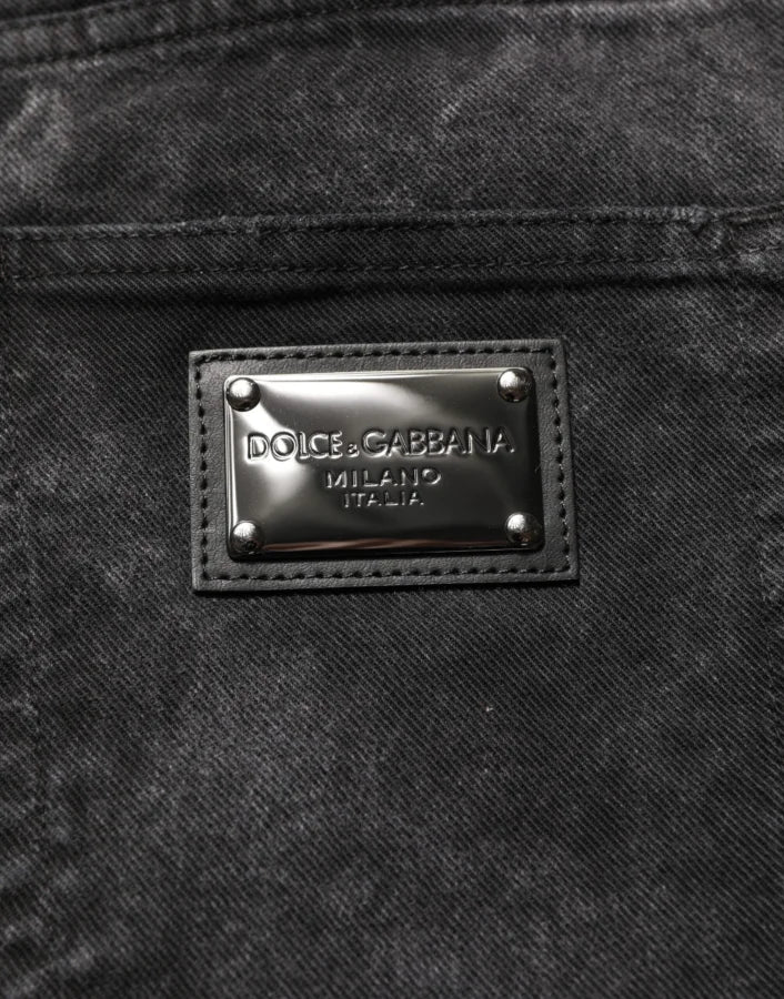 Dolce & Gabbana Black Cotton Mid Waist Denim Men Bermuda Short