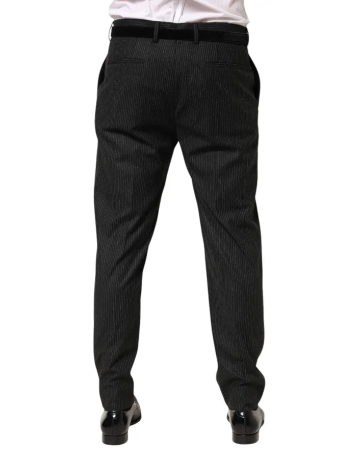 Dolce & Gabbana Black Cotton Mid Waist Dress Trouser Pants