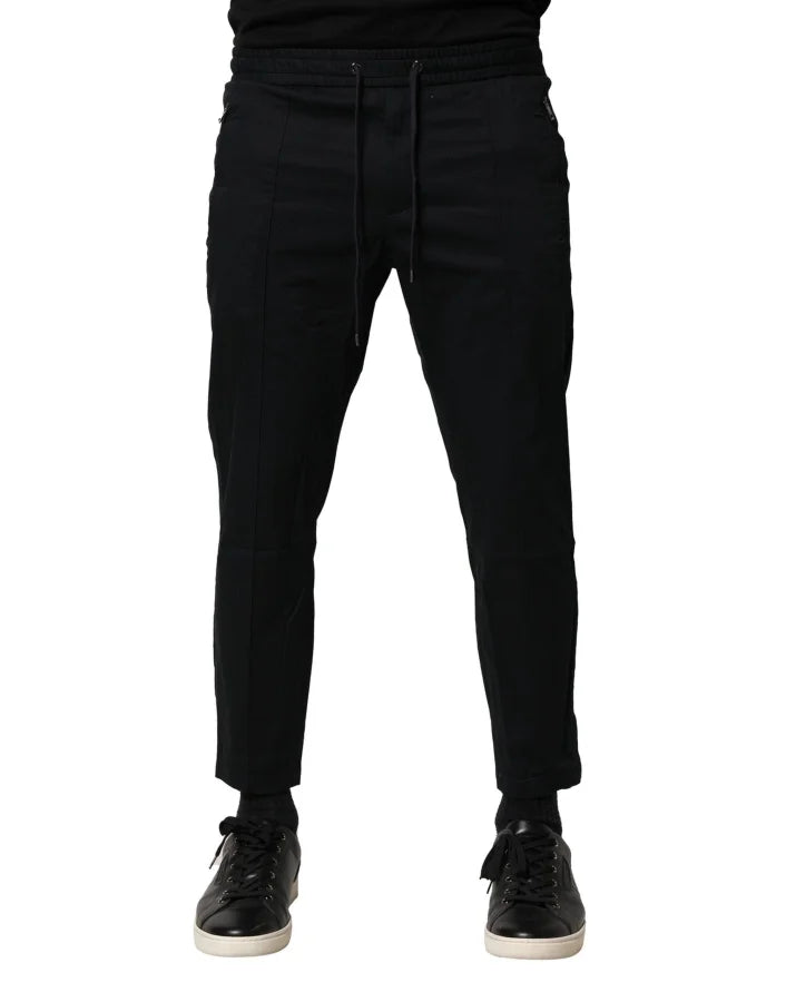 Dolce & Gabbana Black Cotton Mid Waist Jogger Pants