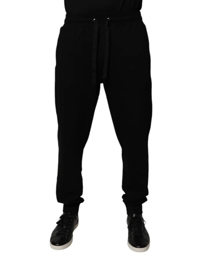 Dolce & Gabbana Black Cotton Mid Waist Jogger Sweatpants Pants