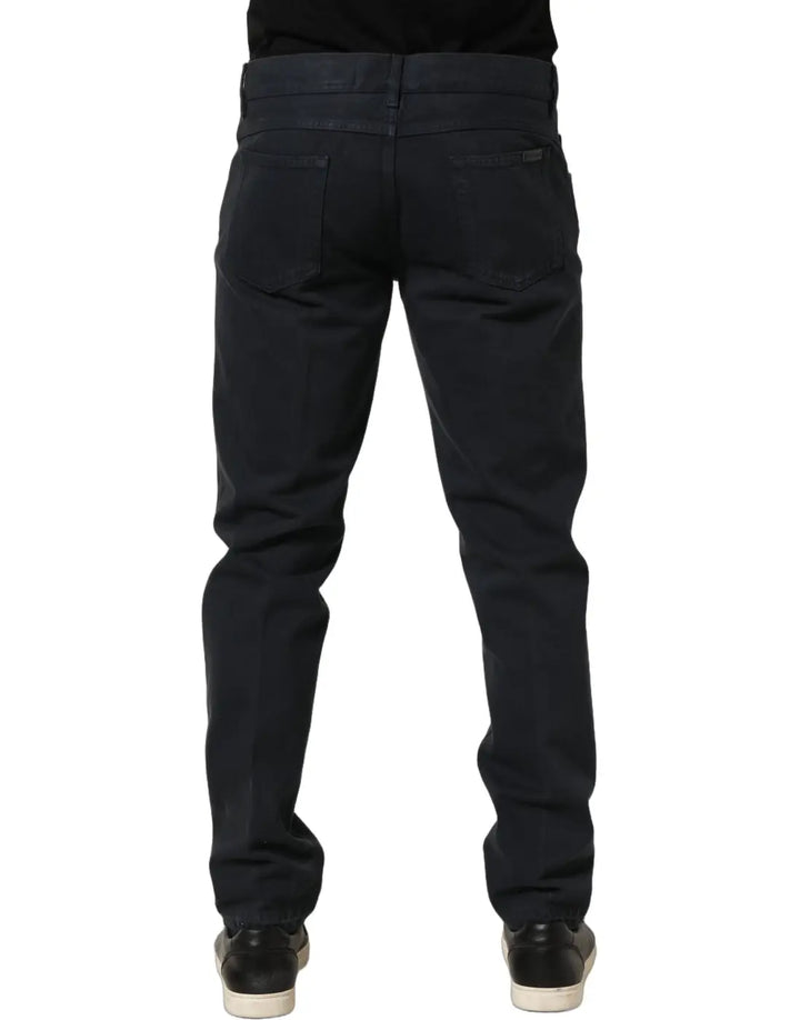 Dolce &amp; Gabbana Black Cotton Mid Waist Skinny Men Denim Jeans