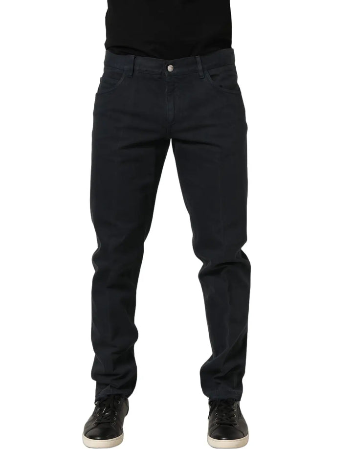 Dolce &amp; Gabbana Black Cotton Mid Waist Skinny Men Denim Jeans