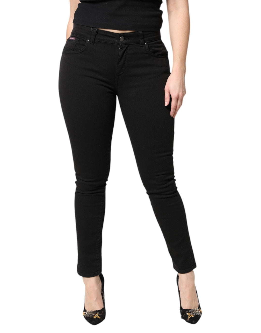 Dolce &amp; Gabbana Black Cotton Mid Waisted Skinny Denim Jeans