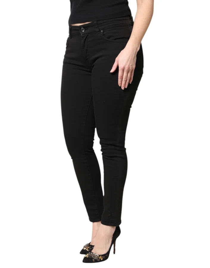 Dolce &amp; Gabbana Black Cotton Mid Waisted Skinny Denim Jeans