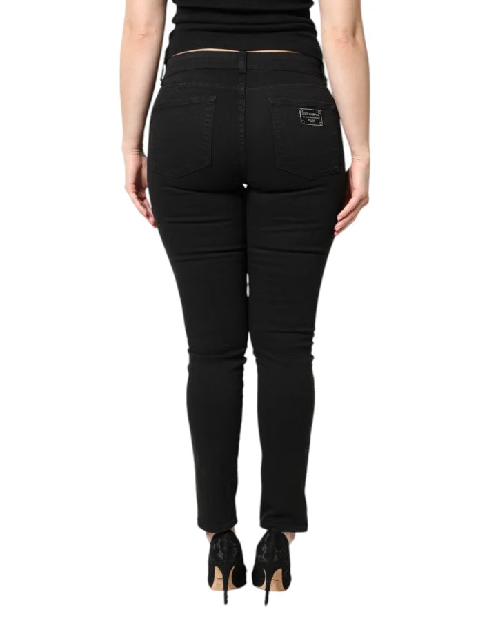 Dolce &amp; Gabbana Black Cotton Mid Waisted Skinny Denim Jeans