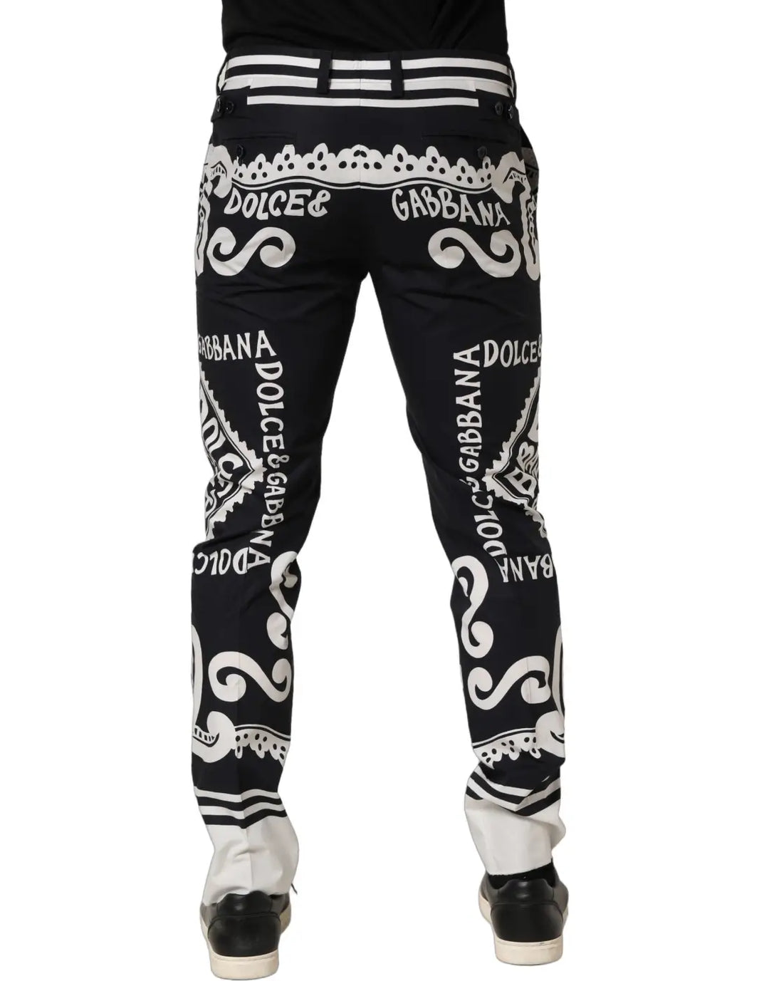 Dolce &amp; Gabbana Black Cotton Poplin MarinaPrint Trouser Pants