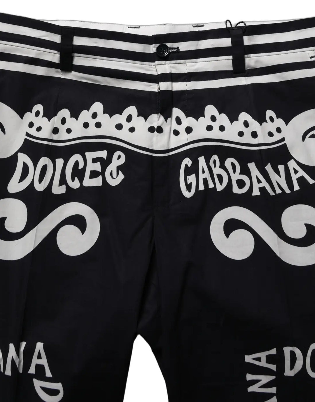 Dolce &amp; Gabbana Black Cotton Poplin MarinaPrint Trouser Pants