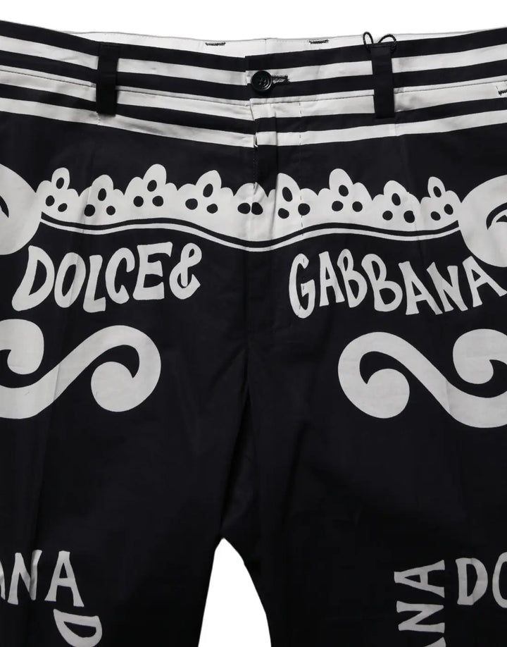 Dolce &amp; Gabbana Black Cotton Poplin MarinaPrint Trouser Pants
