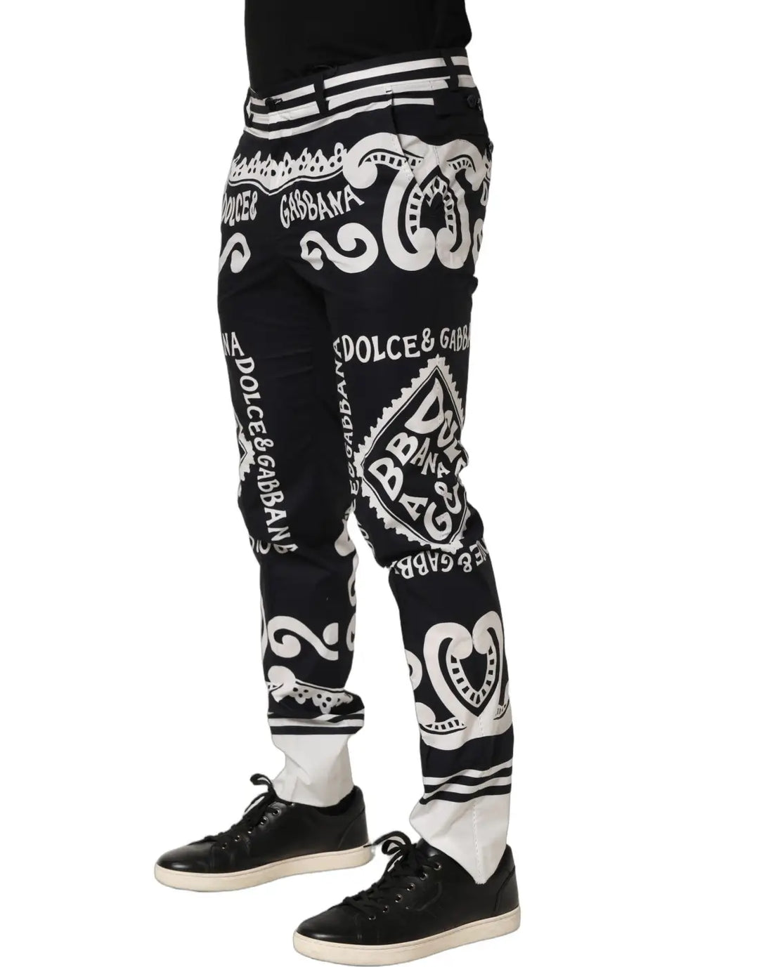 Dolce &amp; Gabbana Black Cotton Poplin MarinaPrint Trouser Pants