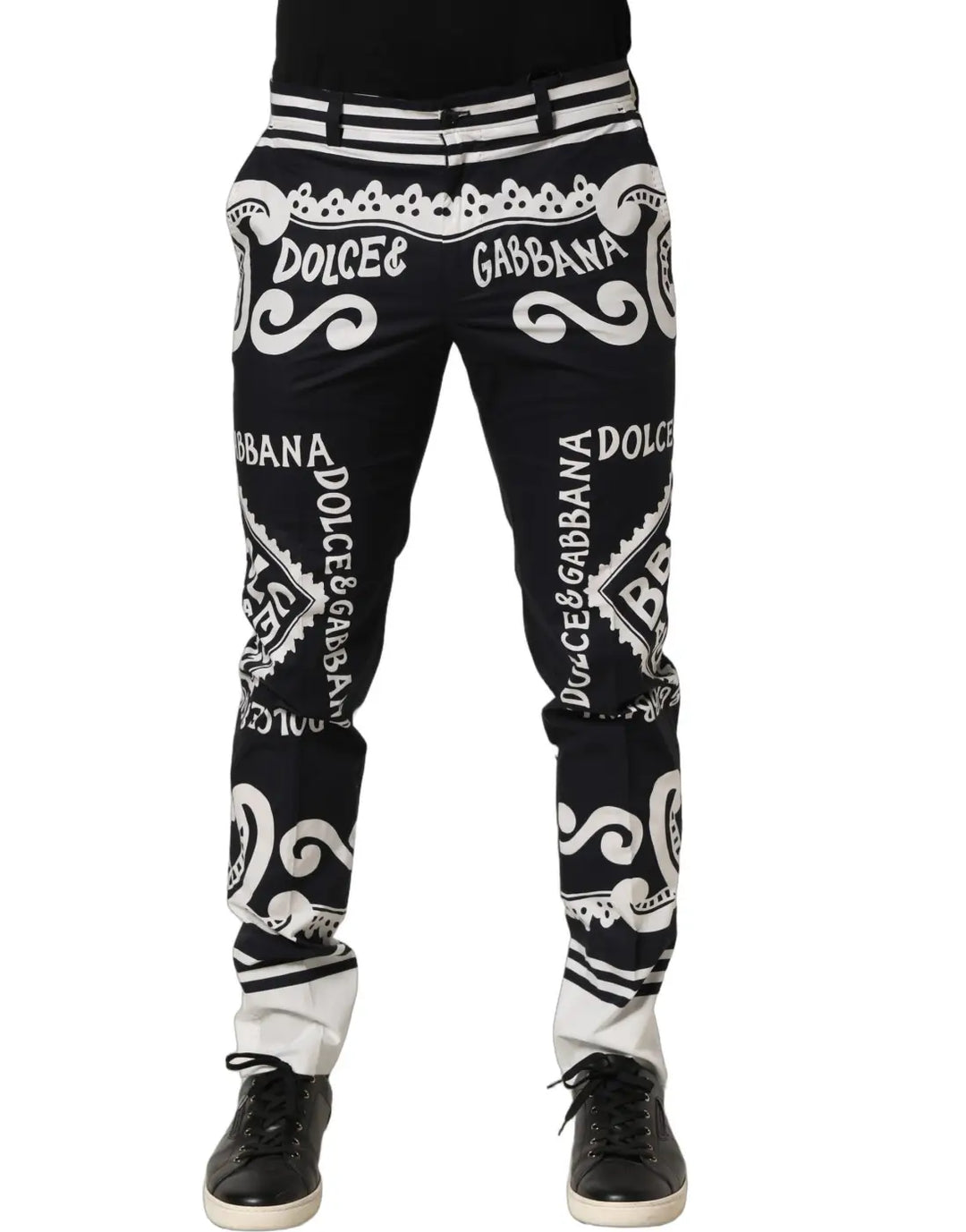 Dolce &amp; Gabbana Black Cotton Poplin MarinaPrint Trouser Pants